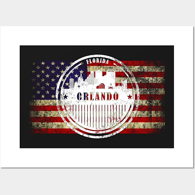 US flag with silhouette Orlando City Wall Art by DimDom